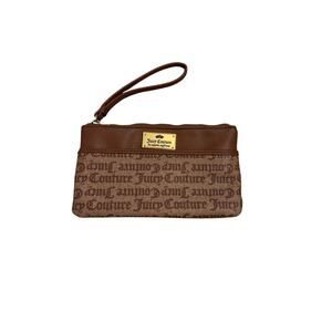 Juicy Couture Women's Wristlet Zip Bag Pouch Brown Logo 9x5"